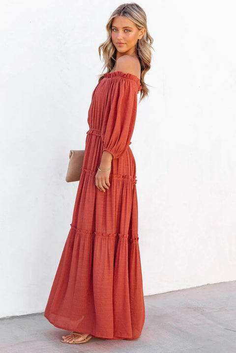 Vanessa: Vivid Orange Off Shoulder Ruffled Maxi Dress