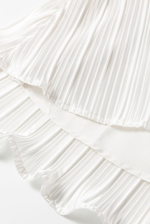 Isabelle: White Flutter Sleeve Wrapped Pleated Sashed Short Dress