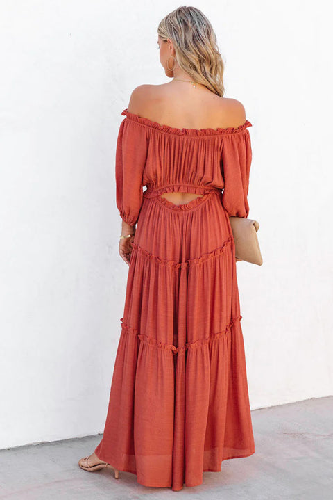 Vanessa: Vivid Orange Off Shoulder Ruffled Maxi Dress