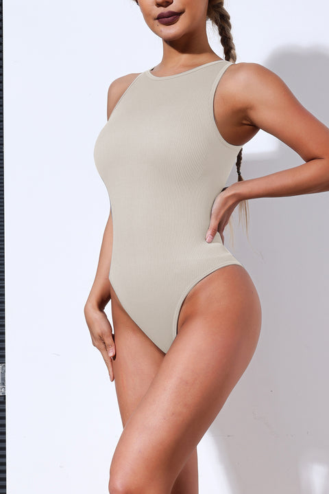 Solid Color Ribbed Sleeveless Sport Romper