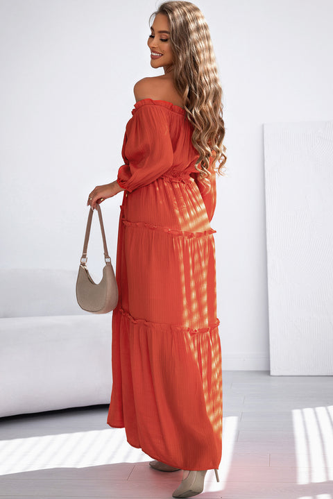 Vanessa: Vivid Orange Off Shoulder Ruffled Maxi Dress