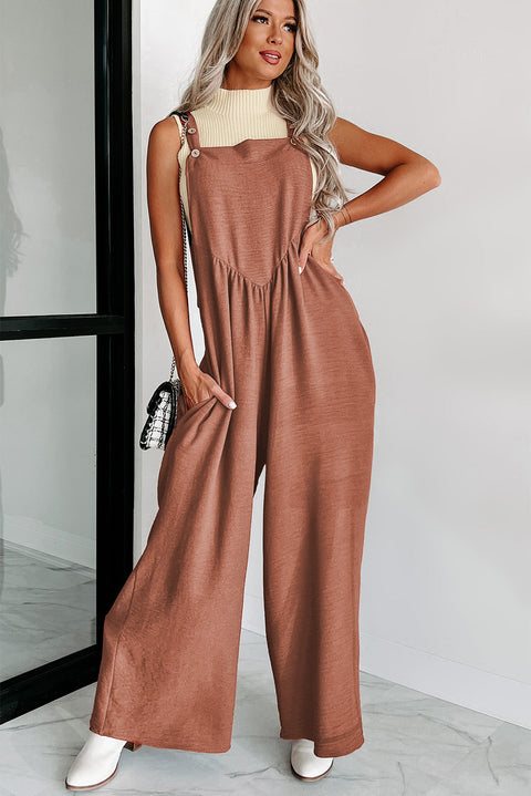 Embrace: Buttoned Straps Palazzo Jumpsuit - Blush Brown