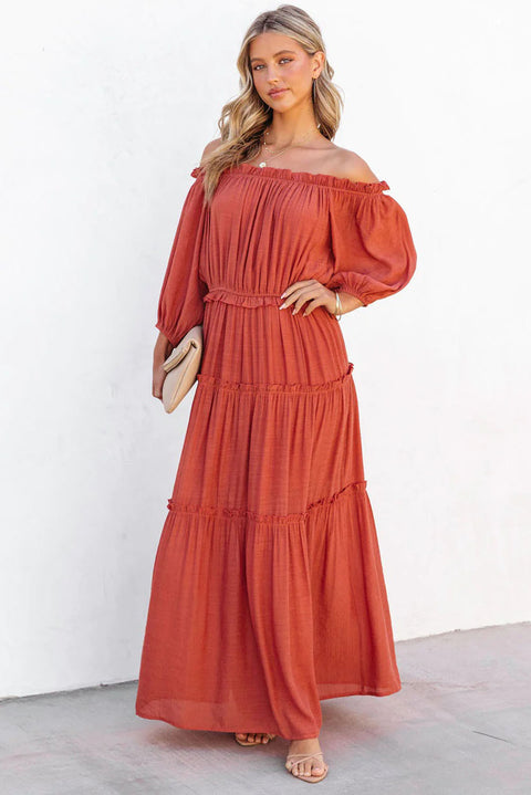 Vanessa: Vivid Orange Off Shoulder Ruffled Maxi Dress