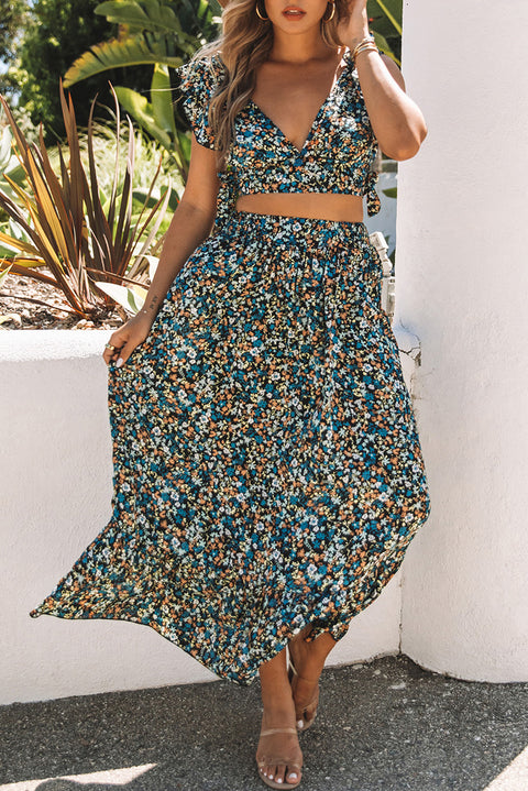 All the flowers: The Floral Ruffled Crop Top & Maxi Skirt Set