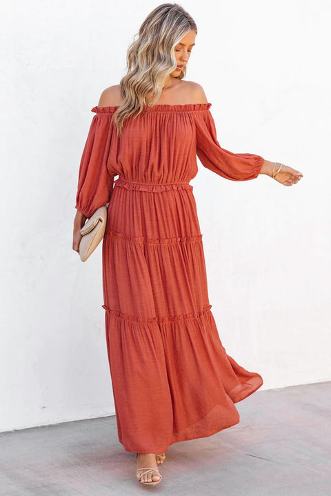 Vanessa: Vivid Orange Off Shoulder Ruffled Maxi Dress