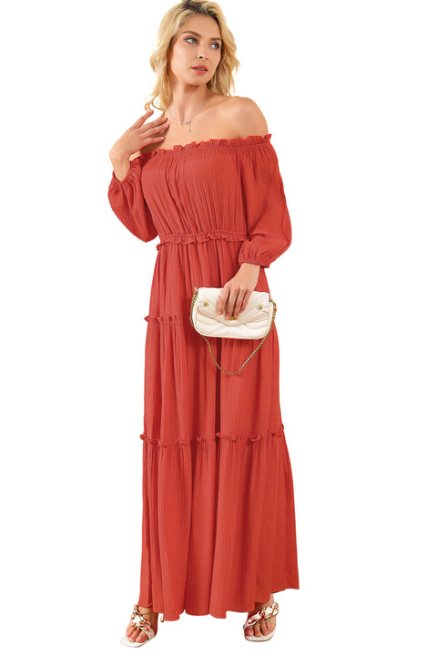 Vanessa: Vivid Orange Off Shoulder Ruffled Maxi Dress