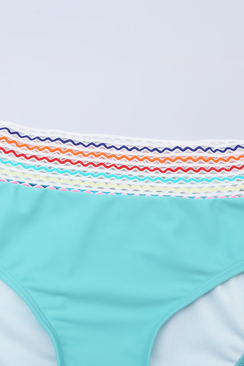 Striped Patchwork Spaghetti Strap High Waist Bikini Swimsuit